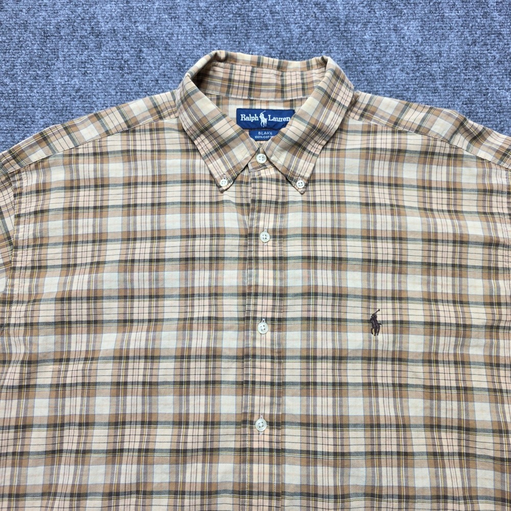 Ralph Lauren Blake Shirt Mens XL Tan Brown Plaid Long Sleeve Button Down Cotton - Picture 6 of 12